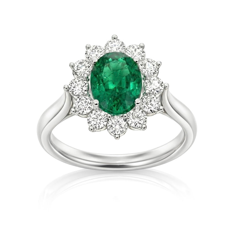 R-77075-EM-W    Diamond & Emerald Cluster Ring