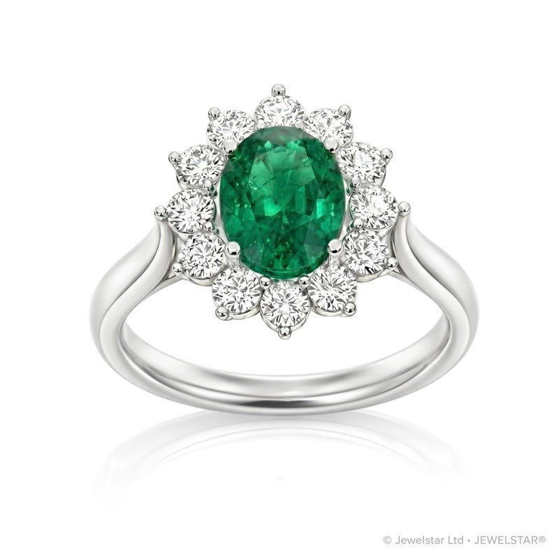 R-77075-EM-W    Diamond & Emerald Cluster Ring