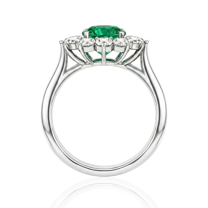 R-77075-EM-W    Diamond & Emerald Cluster Ring