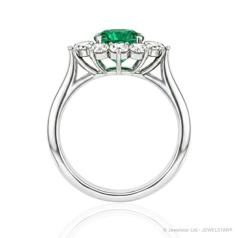 R-77075-EM-W    Diamond & Emerald Cluster Ring