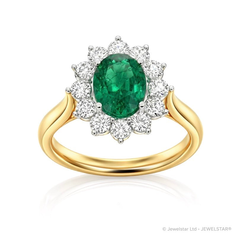R-77075-EM-Y    Diamond & Emerald Cluster Ring