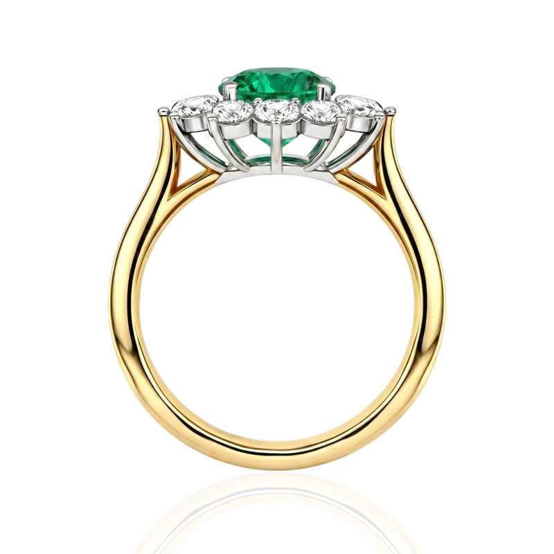 R-77075-EM-Y    Diamond & Emerald Cluster Ring