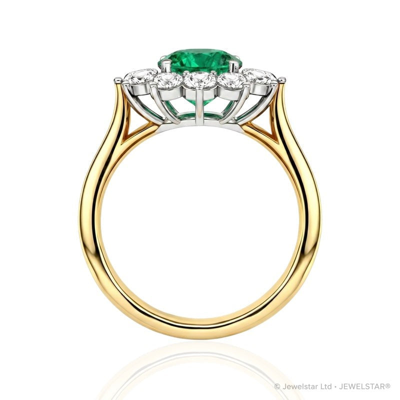 R-77075-EM-Y    Diamond & Emerald Cluster Ring