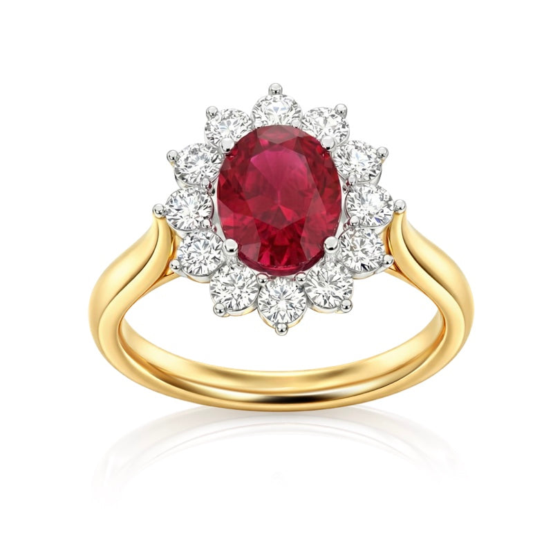 R-77075-RU-Y    Diamond & Ruby Cluster Ring