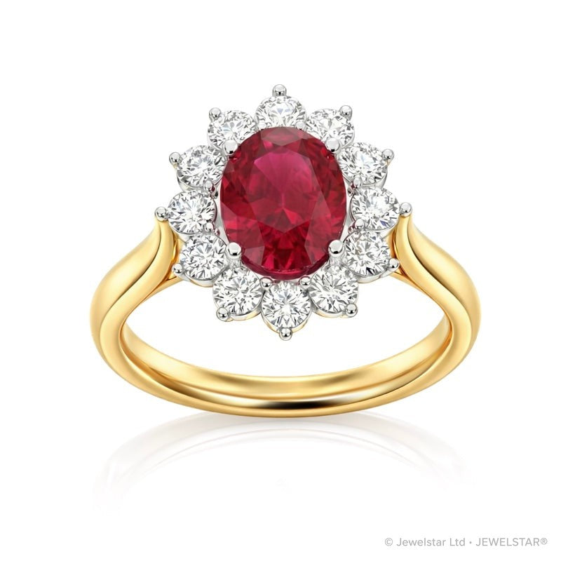R-77075-RU-Y    Diamond & Ruby Cluster Ring