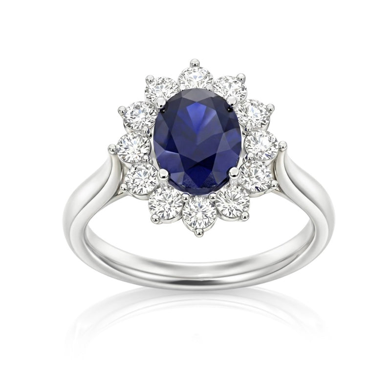 R-77075-SA-W    Diamond & Sapphire Cluster Ring