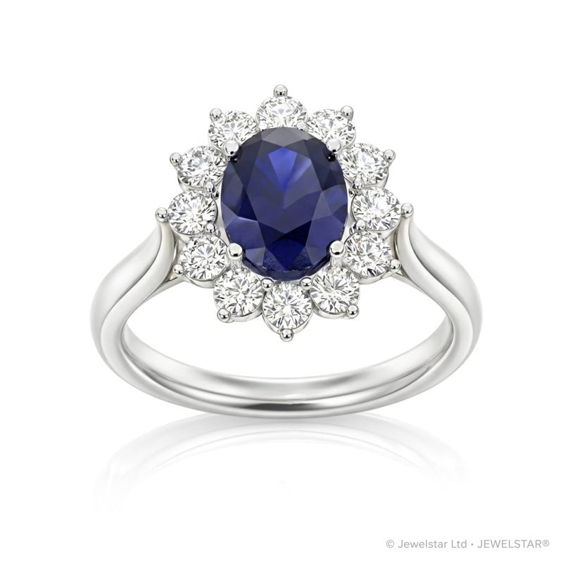 R-77075-SA-W    Diamond & Sapphire Cluster Ring