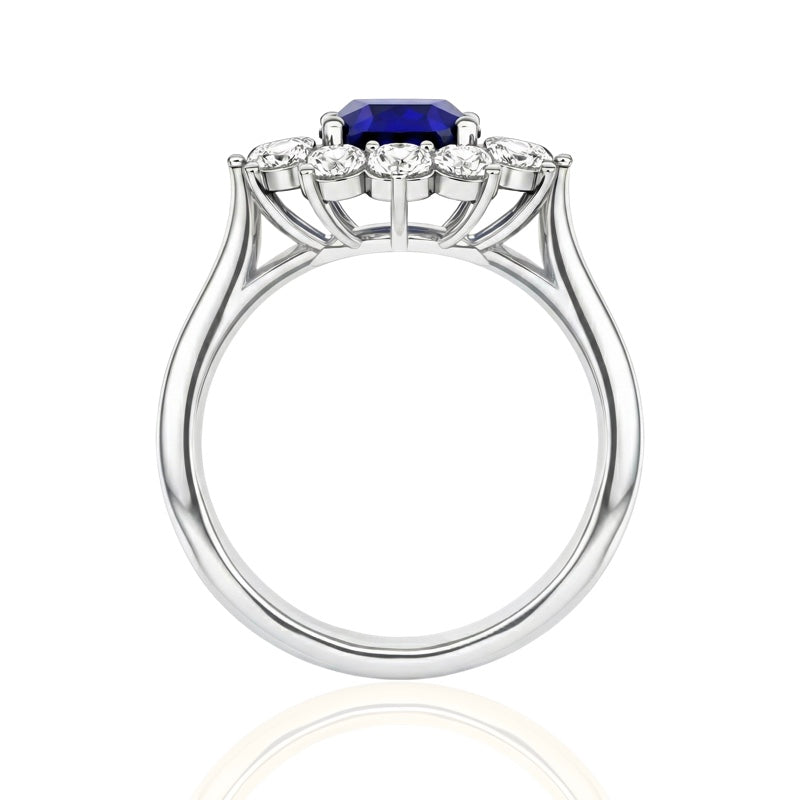 R-77075-SA-W    Diamond & Sapphire Cluster Ring