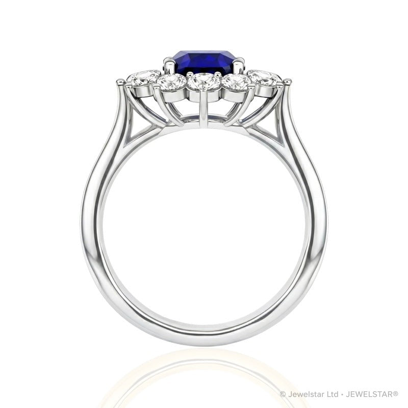 R-77075-SA-W    Diamond & Sapphire Cluster Ring