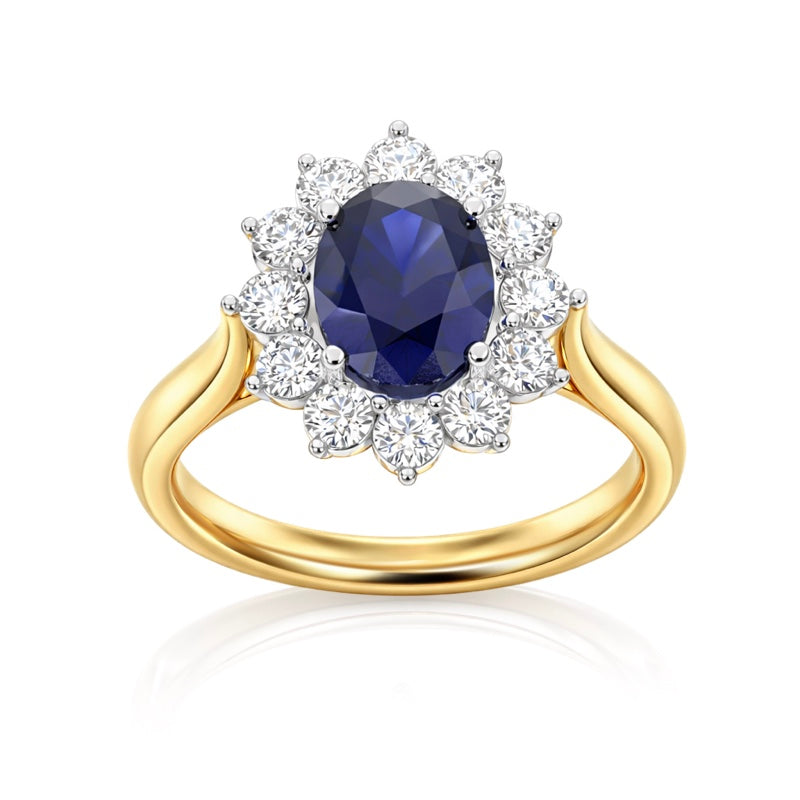R-77075-SA-Y    Diamond & Sapphire Cluster Ring