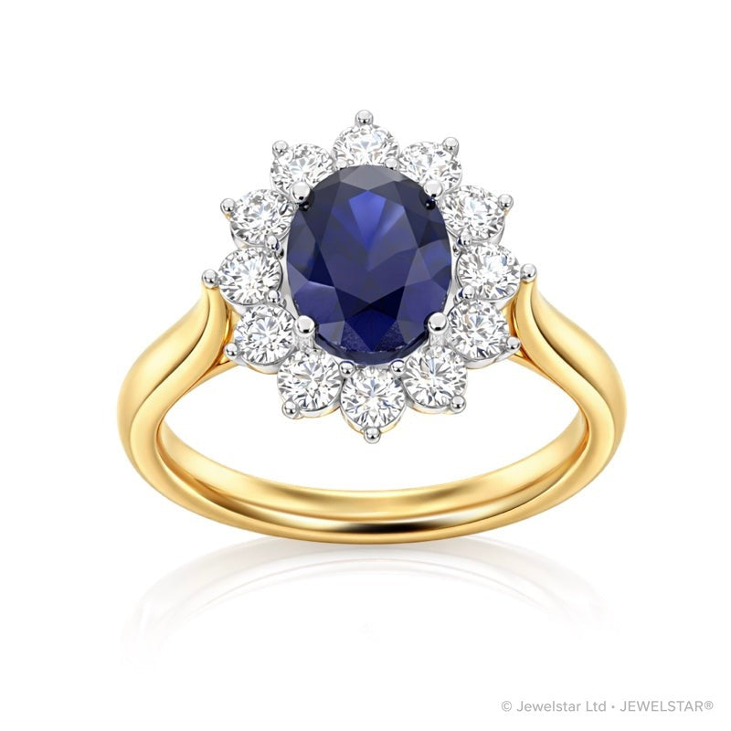R-77075-SA-Y    Diamond & Sapphire Cluster Ring