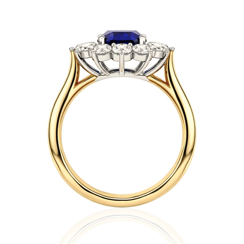 R-77075-SA-Y    Diamond & Sapphire Cluster Ring