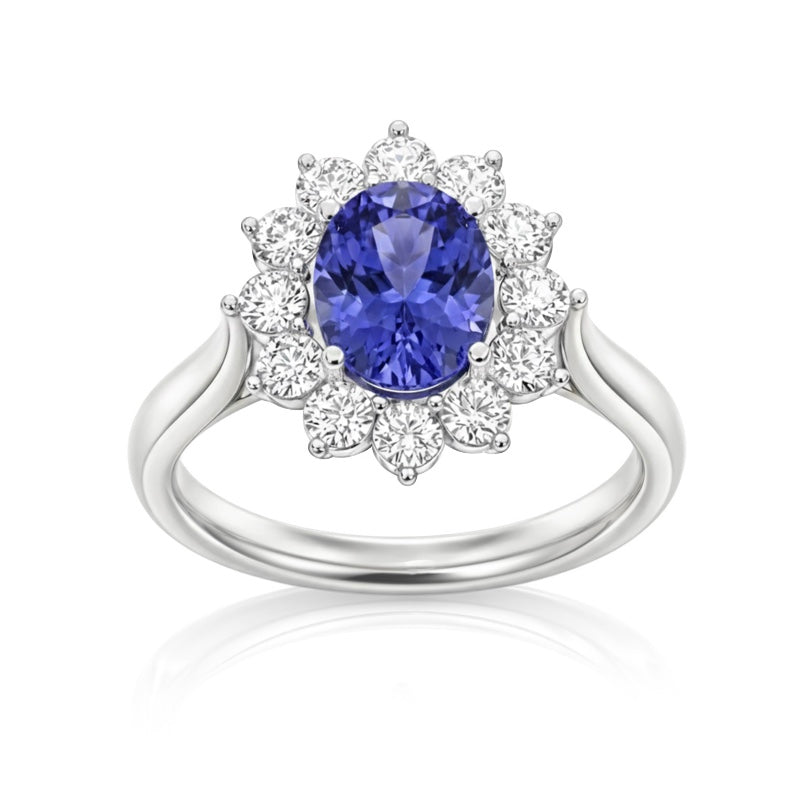 R-77075-TZ-W    Diamond & Tanzanite Cluster Ring