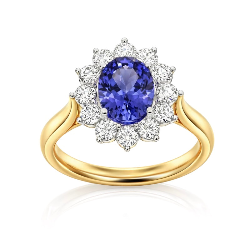 R-77075-TZ-Y    Diamond & Tanzanite Cluster Ring