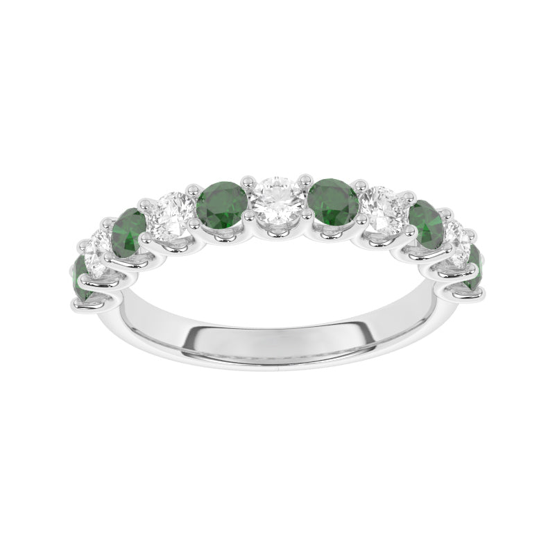 R-81220-EM-W  Lab Diamond & Emerald Eleven Stone Ring