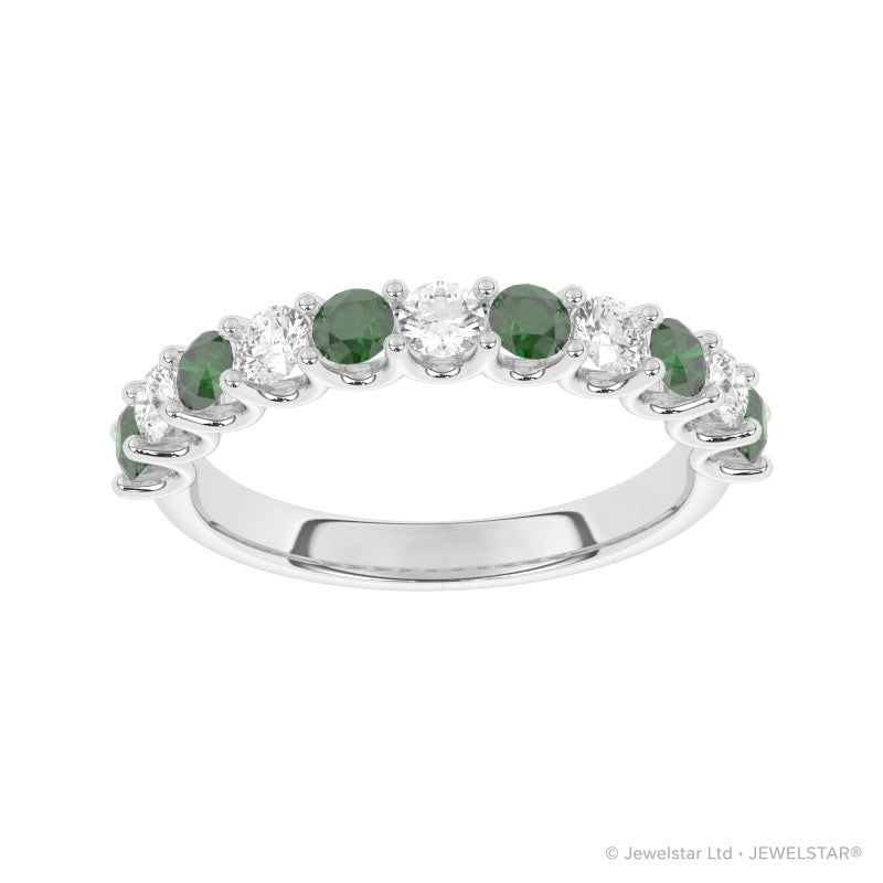 R-81220-EM-W  Lab Diamond & Emerald Eleven Stone Ring