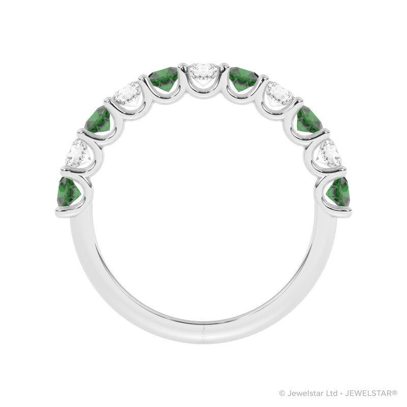 R-81220-EM-W  Lab Diamond & Emerald Eleven Stone Ring