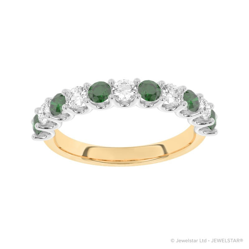 R-81220-EM-Y  Lab Diamond & Emerald Eleven Stone Ring
