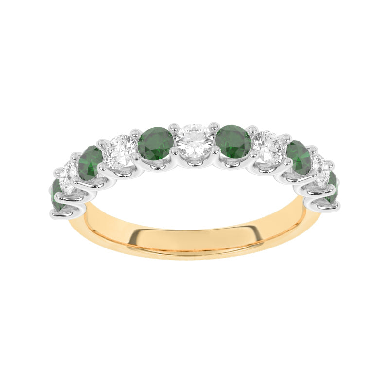 R-81220-EM-Y  Lab Diamond & Emerald Eleven Stone Ring