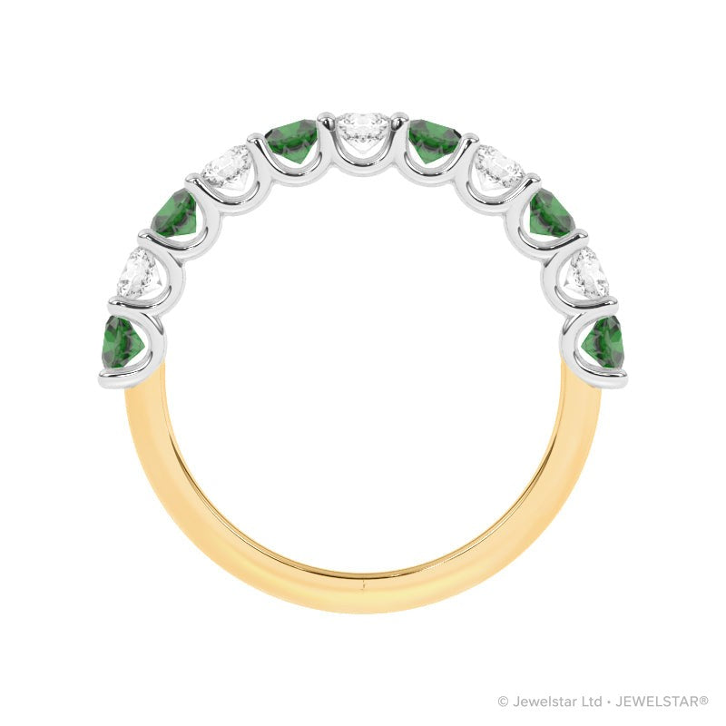 R-81220-EM-Y  Lab Diamond & Emerald Eleven Stone Ring