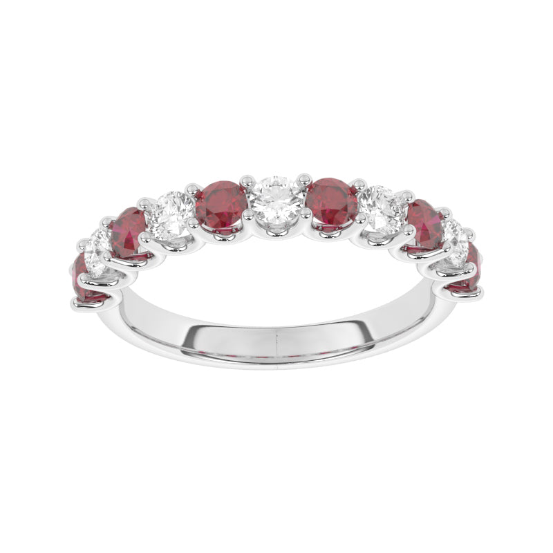 R-81220-RU-W  Lab Diamond & Ruby Eleven Stone Ring
