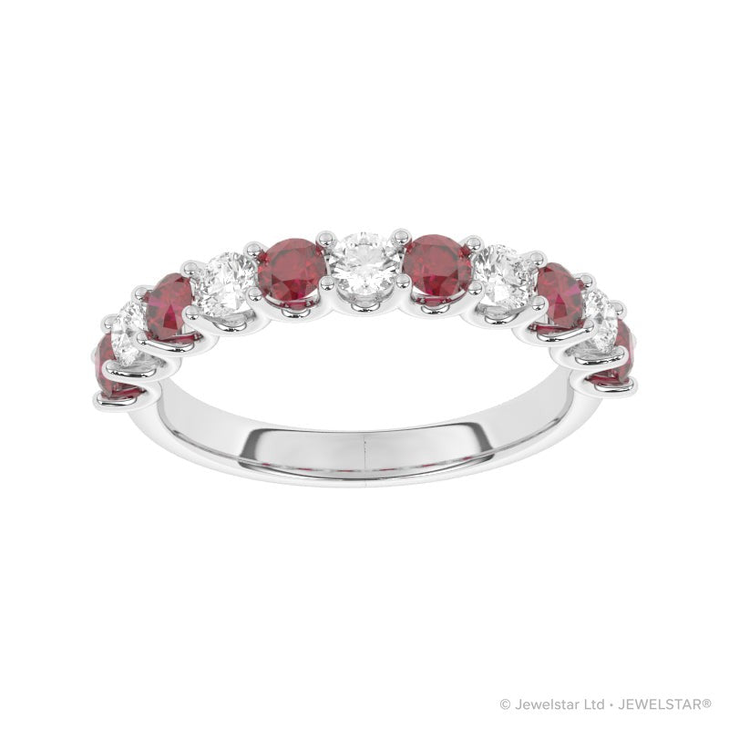 R-81220-RU-W  Lab Diamond & Ruby Eleven Stone Ring
