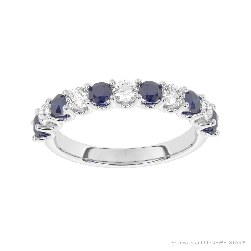 R-81220-SA-W  Lab Diamond & Sapphire Eleven Stone Ring