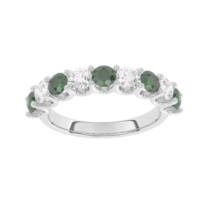 R-81240-EM-W  Lab Diamond & Emerald Nine Stone Ring