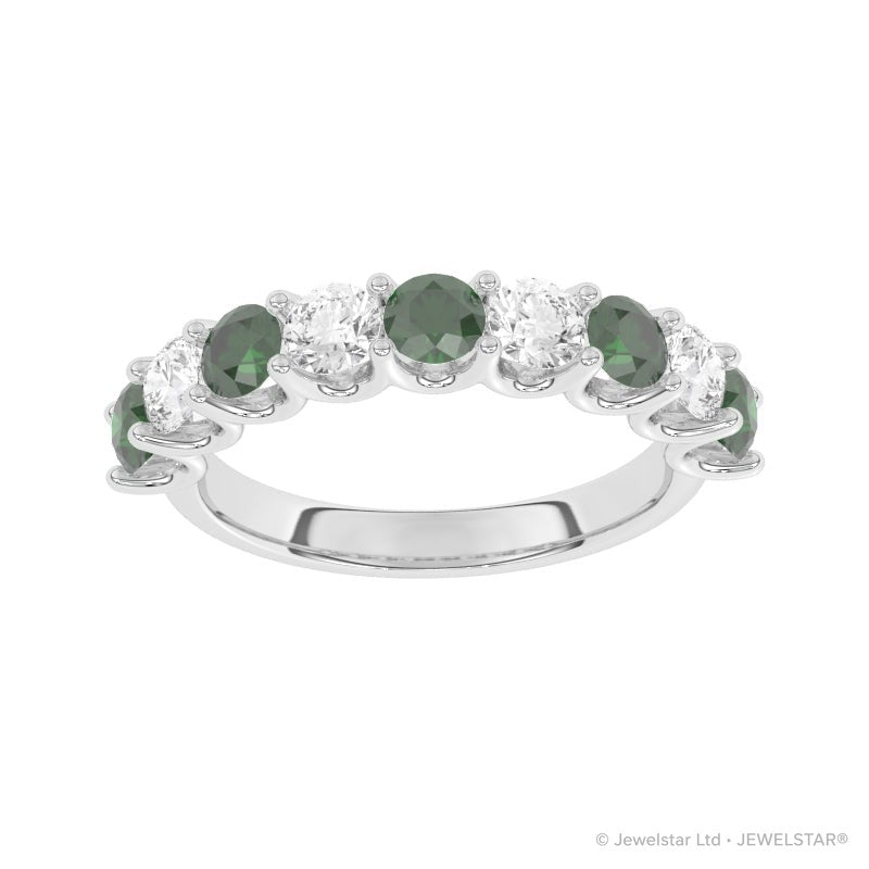 R-81240-EM-W  Lab Diamond & Emerald Nine Stone Ring