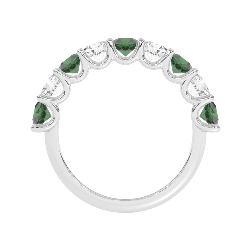 R-81240-EM-W  Lab Diamond & Emerald Nine Stone Ring