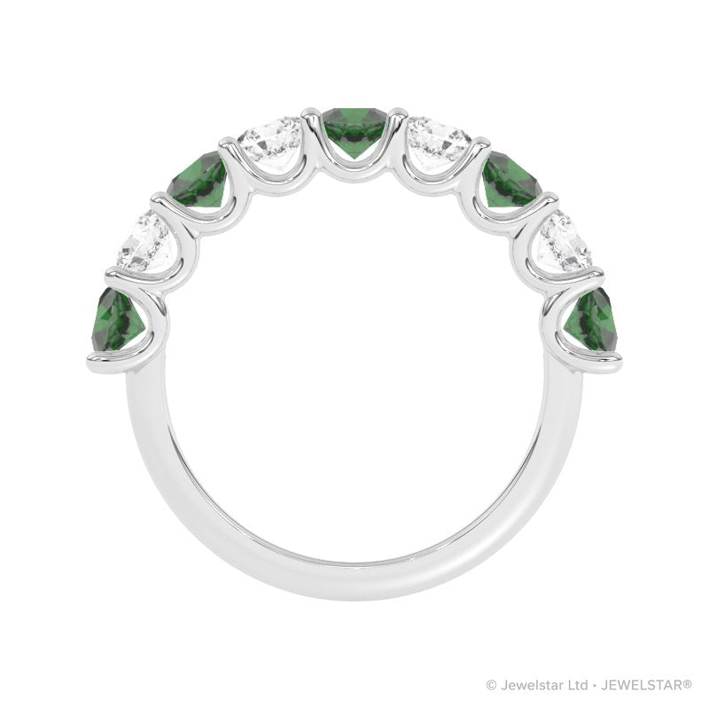 R-81240-EM-W  Lab Diamond & Emerald Nine Stone Ring