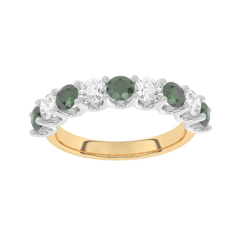 R-81240-EM-Y  Lab Diamond & Emerald Nine Stone Ring