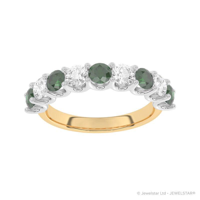 R-81240-EM-Y  Lab Diamond & Emerald Nine Stone Ring