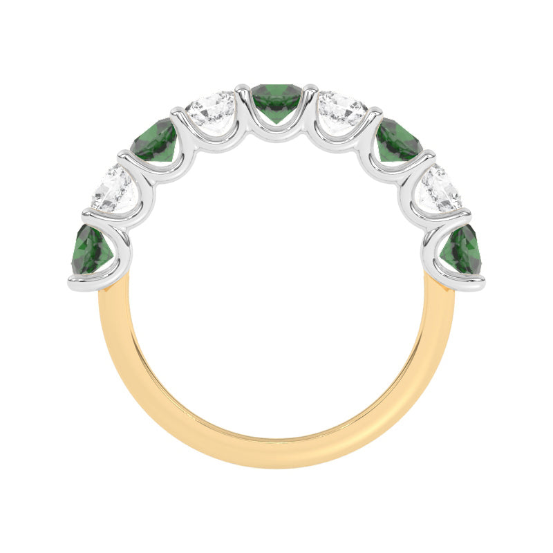 R-81240-EM-Y  Lab Diamond & Emerald Nine Stone Ring