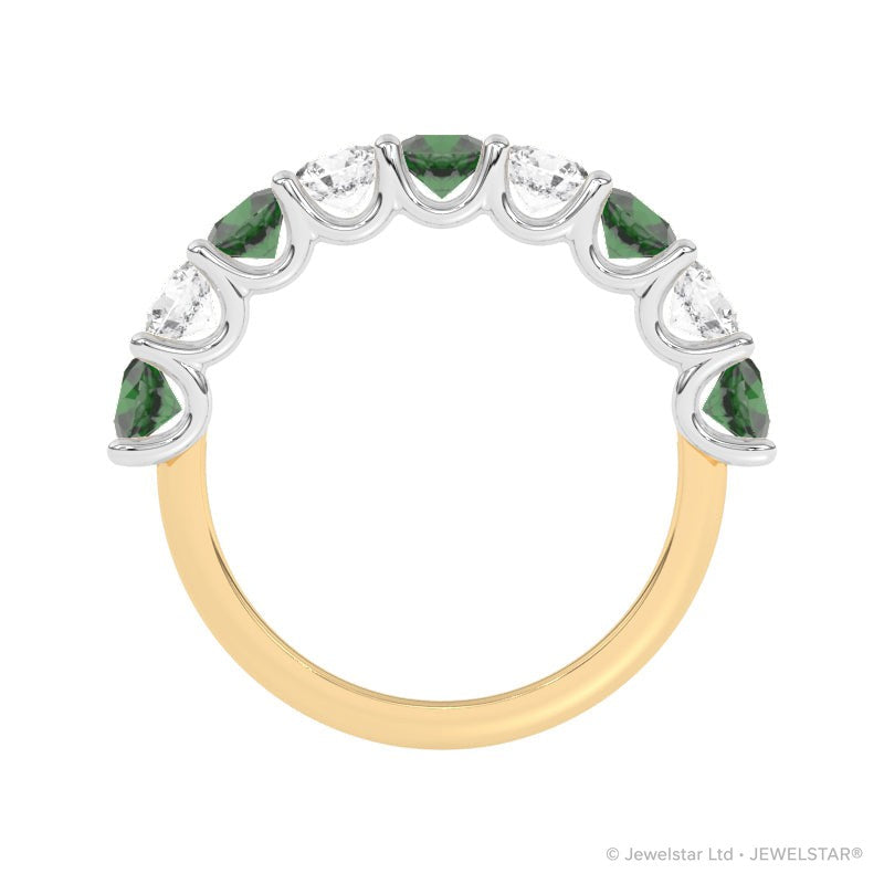 R-81240-EM-Y  Lab Diamond & Emerald Nine Stone Ring