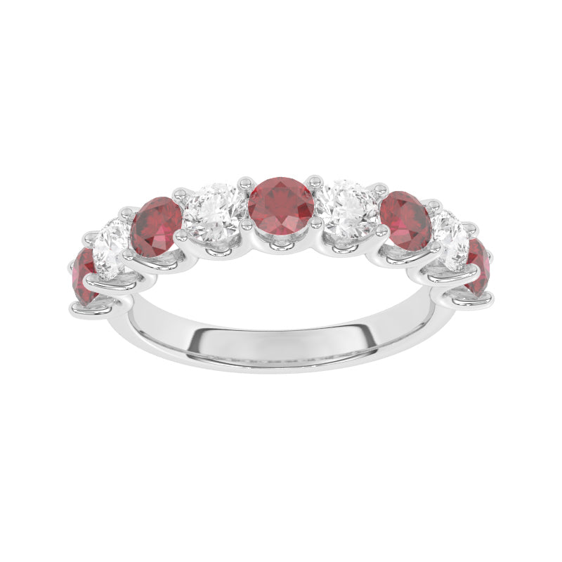 R-81240-RU-W  Lab Diamond & Ruby Nine Stone Ring