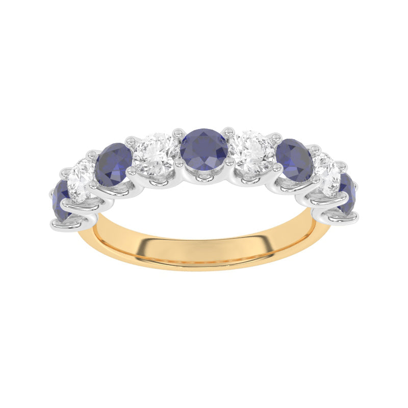 R-81240-SA-Y  Lab Diamond & Sapphire Nine Stone Ring