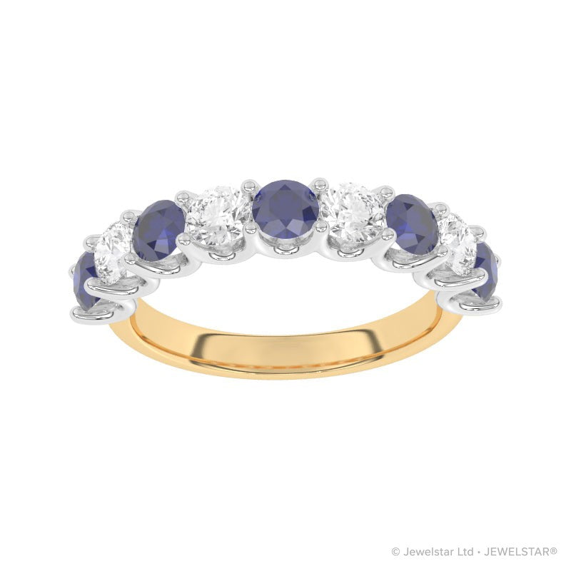 R-81240-SA-Y  Lab Diamond & Sapphire Nine Stone Ring