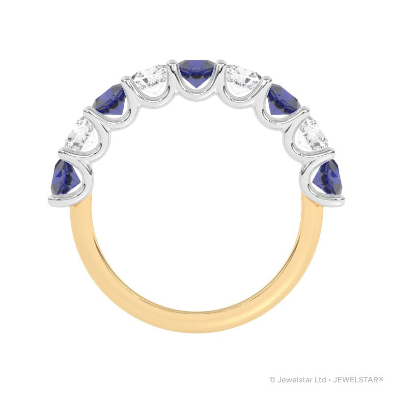R-81240-SA-Y  Lab Diamond & Sapphire Nine Stone Ring