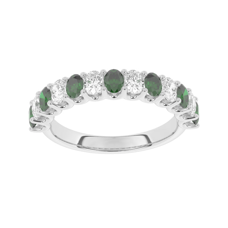 R-81320-EM-W  Lab Diamond & Emerald Thirteen Stone Ring