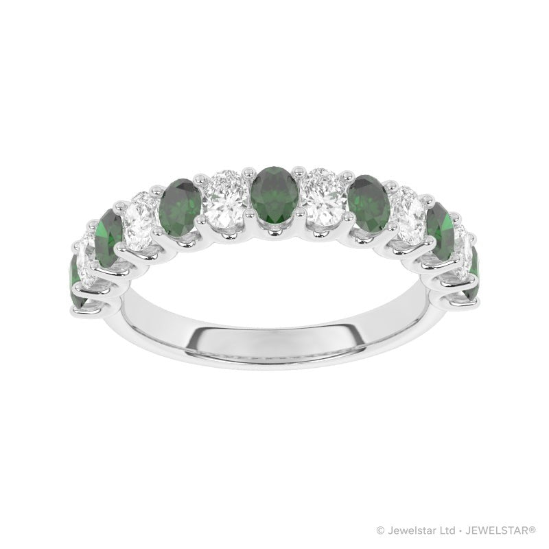 R-81320-EM-W  Lab Diamond & Emerald Thirteen Stone Ring