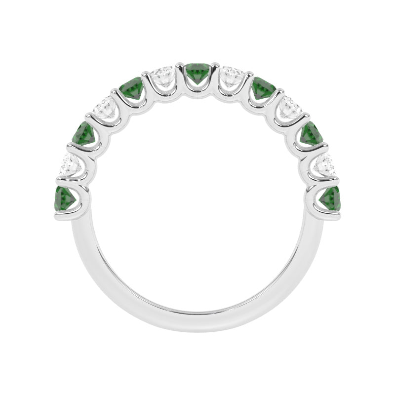 R-81320-EM-W  Lab Diamond & Emerald Thirteen Stone Ring