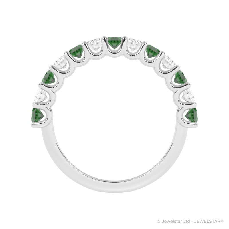 R-81320-EM-W  Lab Diamond & Emerald Thirteen Stone Ring
