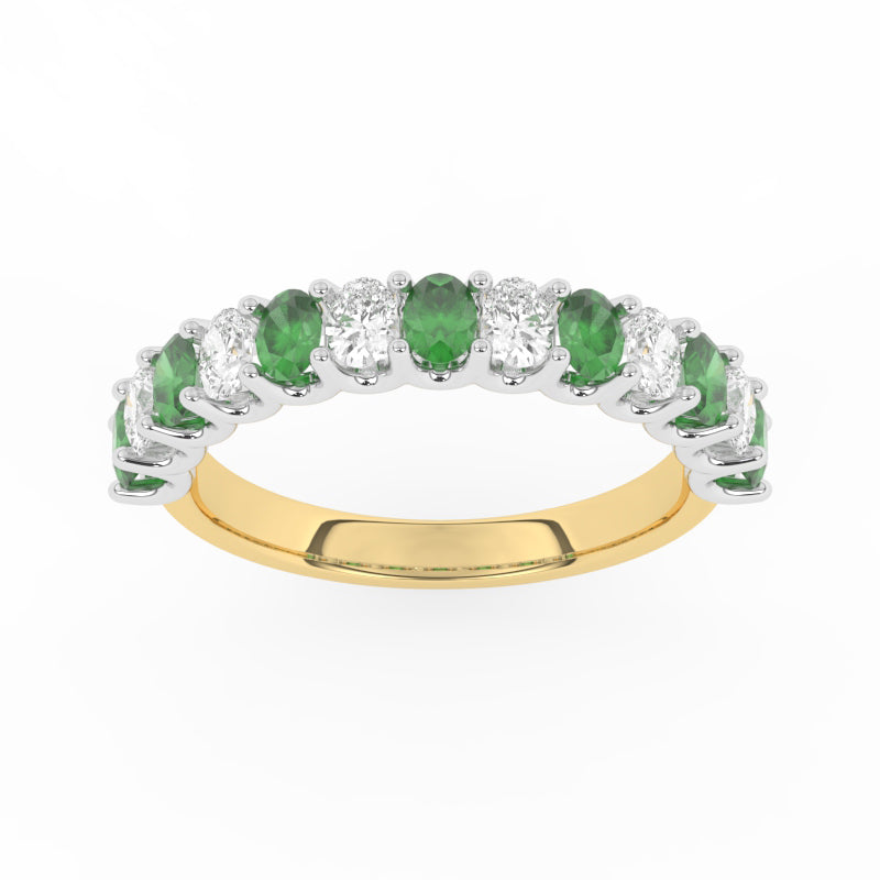 R-81320-EM-Y  Lab Diamond & Emerald Thirteen Stone Ring