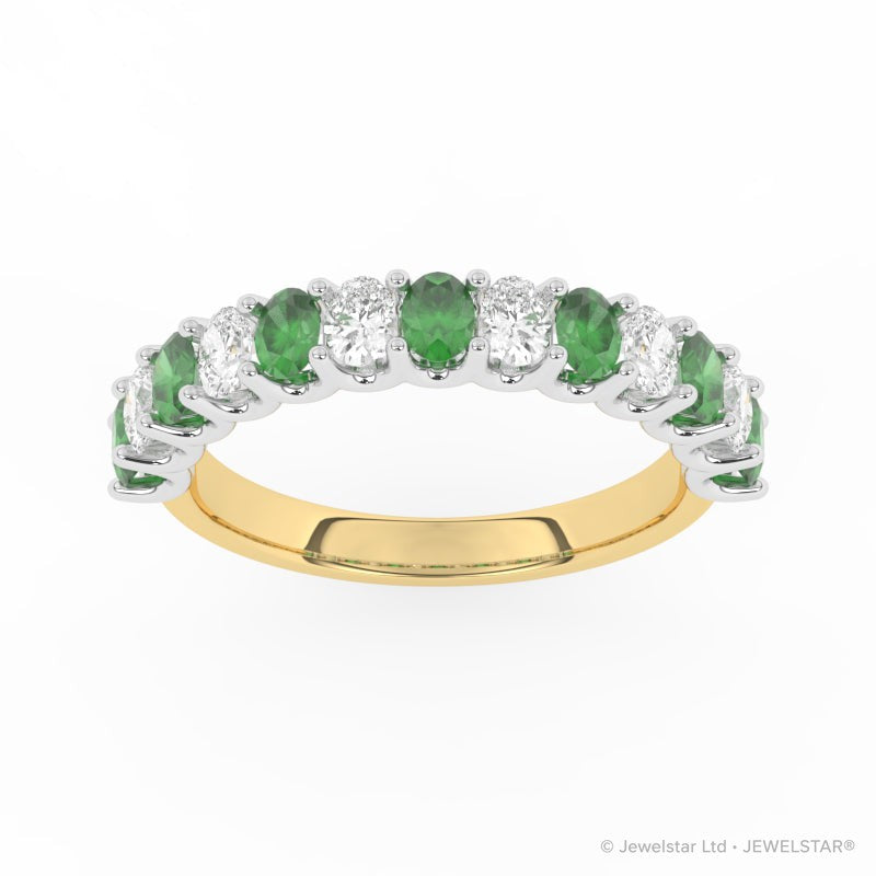 R-81320-EM-Y  Lab Diamond & Emerald Thirteen Stone Ring