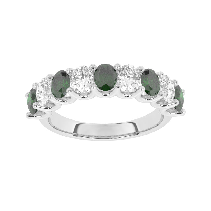 R-81340-EM-W  Lab Diamond & Emerald Nine Stone Ring