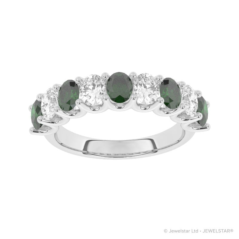 R-81340-EM-W  Lab Diamond & Emerald Nine Stone Ring