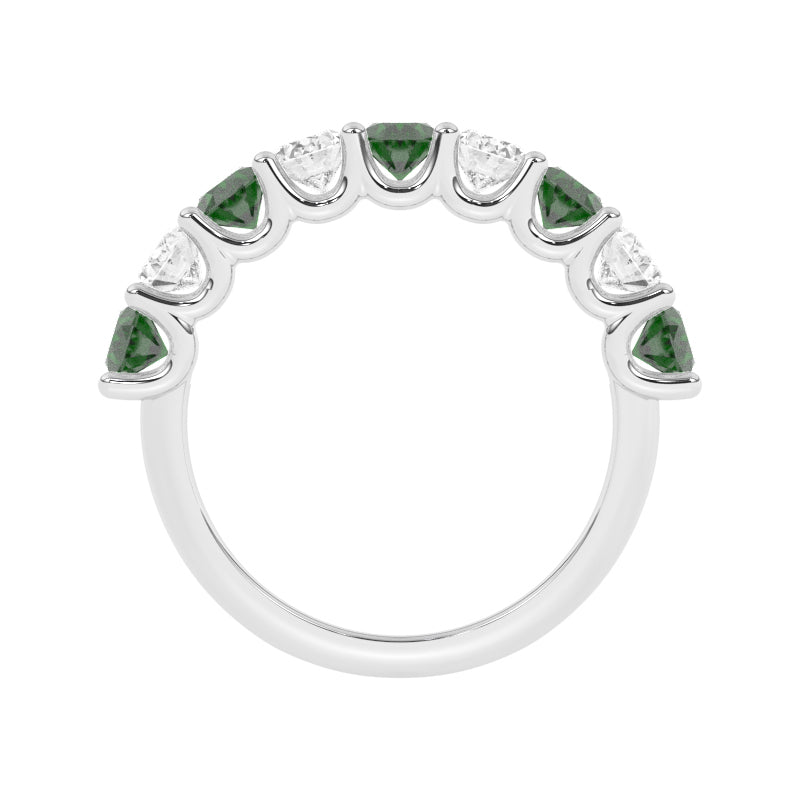 R-81340-EM-W  Lab Diamond & Emerald Nine Stone Ring