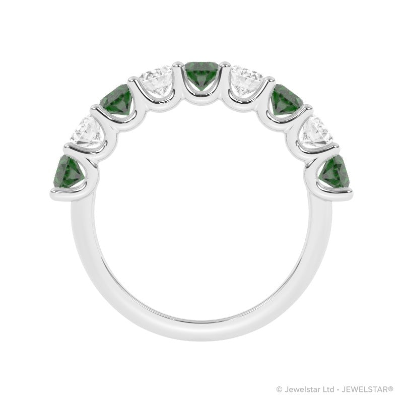 R-81340-EM-W  Lab Diamond & Emerald Nine Stone Ring