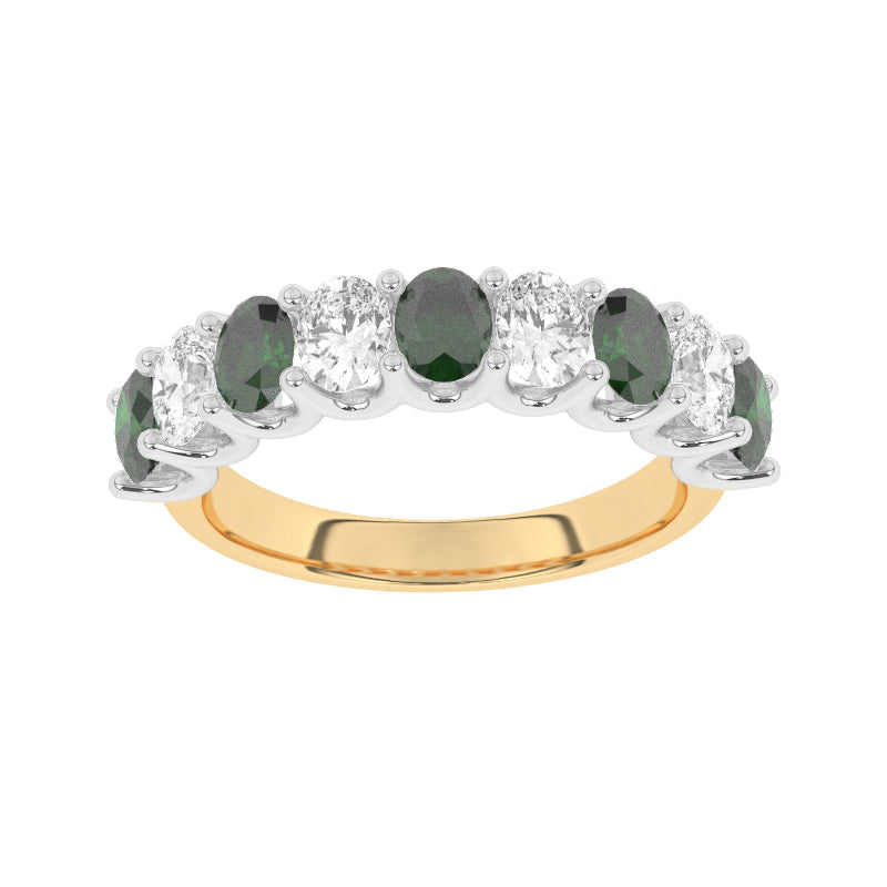 R-81340-EM-Y  Lab Diamond & Emerald Nine Stone Ring